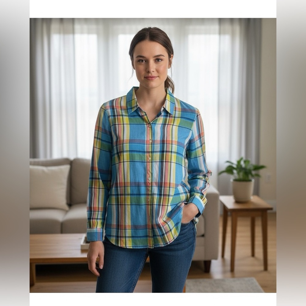 🌟3 for $30 🌟 NWT | crown & ivy | Signature Plaid Button‑Up | Multi | L 🕥